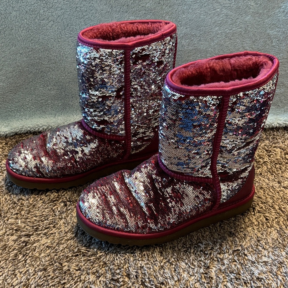 UGG Classic Short Sequin Pink Lined Boots